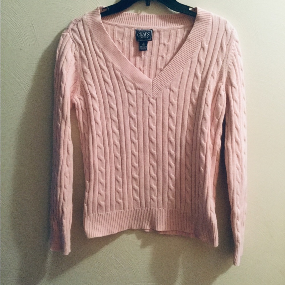 CHAPS CLASSIC COTTON V-NECK SWEATER LARGE